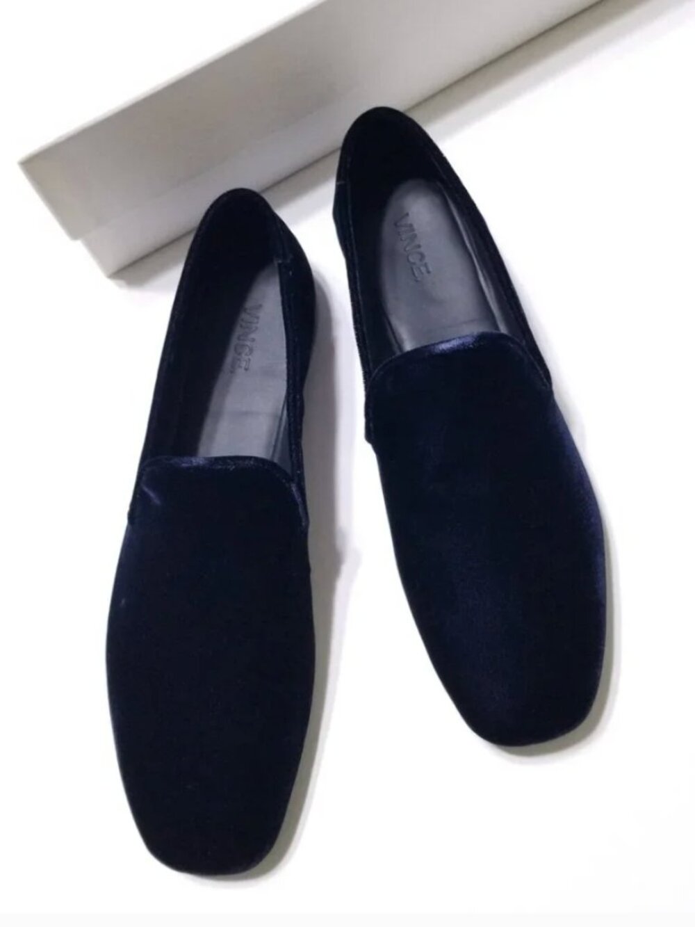 NWOB Vince Bray Velvet Square Toe Flat Loafer Smoking Slipper Twilight Navy $275